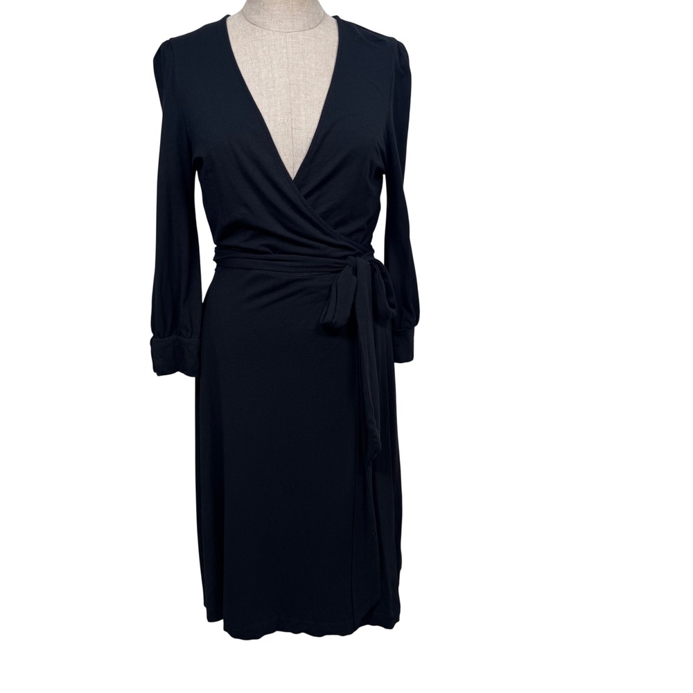 Banana Republic Midi Wrap Dress S Black Stretch Tie Minimal Elegant Chic LBD Lux